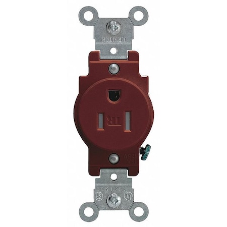 Leviton Straight Blade Receptacle, 5-15R, 15 A, 125V AC, 2 Pole, 3 Wire, Flush Mount, Grounded T5015