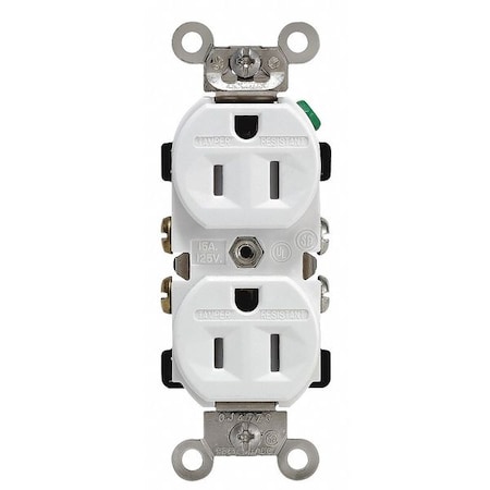 Leviton Straight Blade Receptacle, 5-15R, 15 A, 125V AC, 2 Pole, 3 Wire, Flush Mount, Single, Black TWR15-W