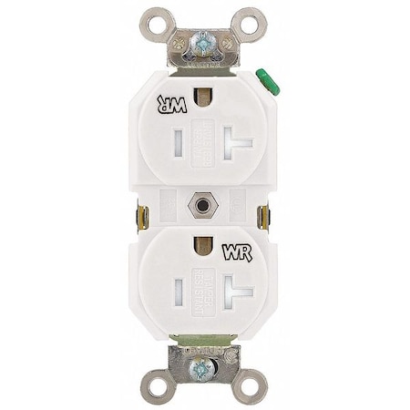 Leviton Straight Blade Receptacle, 5-20R, 20 A, 125V AC, 2 Pole, 3 Wire, Flush Mount, Single, White TWR20-W