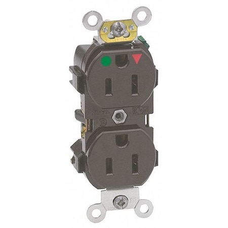 Leviton Straight Blade Receptacle, 5-15R, 15 A, 125V AC, 2 Pole, 3 Wire, Flush Mount, Isolated Ground 8200-IGB