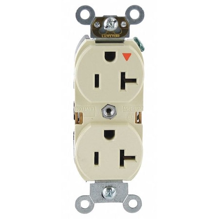 Leviton Straight Blade Receptacle, 5-20R, 20 A, 125V AC, 2 Pole, 3 Wire, Flush Mount, Single, Ivory 5362-IGI