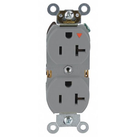 Leviton Straight Blade Receptacle, 5-20R, 20 A, 125V AC, 2 Pole, 3 Wire, Flush Mount, Single, Gray 5362-IGG