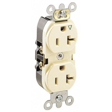 Leviton Straight Blade Receptacle, 5-20R, 20 A, 125V AC, 2 Pole, 3 Wire, Flush Mount, Single, Light Almond 5362-IGT