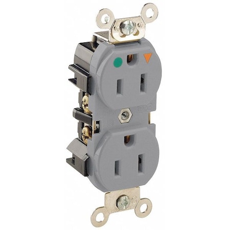 Leviton Straight Blade Receptacle, 5-15R, 15 A, 125V AC, 2 Pole, 3 Wire, Flush Mount, Single, Gray 8200-IGG