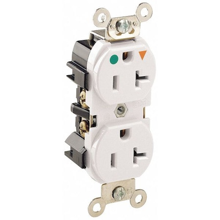 Leviton Straight Blade Receptacle, 5-20R, 20 A, 125V AC, 2 Pole, 3 Wire, Flush Mount, Single, White 8300-IGW