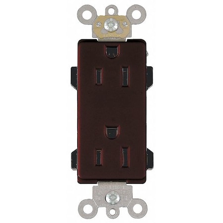 Leviton Straight Blade Receptacle, 5-15R, 15 A, 125V AC, 2 Pole, 3 Wire, Flush Mount, Single, Brown 16252