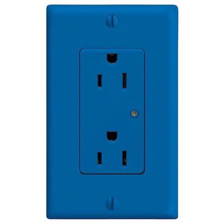 Leviton Straight Blade Receptacle, 5-15R, 15 A, 125V AC, 2 Pole, 3 Wire, Flush Mount, Single, Blue 5280-B