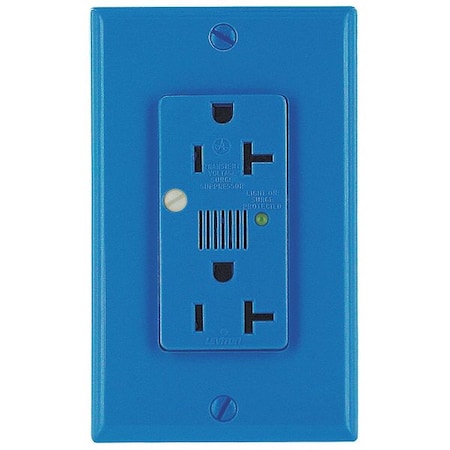 Leviton Straight Blade Receptacle, 5-20R, 20 A, 125V AC, 2 Pole, 3 Wire, Flush Mount, Single, Blue 7380-B