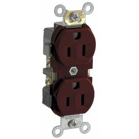 Leviton Straight Blade Receptacle, 5-15R, 15 A, 125V AC, 2 Pole, 3 Wire, Flush Mount, Single, Brown CR15