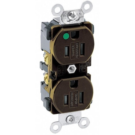 Leviton Straight Blade Receptacle, 5-15R, 15 A, 125V AC, 2 Pole, 3 Wire, Flush Mount, Single, Brown 8200-SG