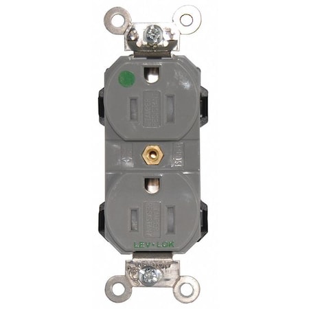 Leviton Straight Blade Receptacle, 5-15R, 15 A, 125V AC, 2 Pole, 3 Wire, Flush Mount, Single, Gray 8200-SGG