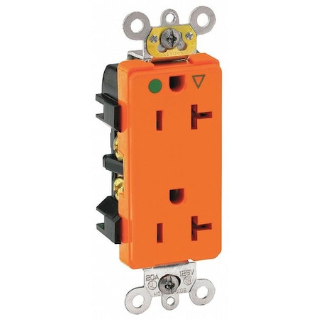 Leviton Straight Blade Receptacle, 5-20R, 20 A, 125V AC, 2 Pole, 3 Wire, Flush Mount, Single, Orange 16362-OIG