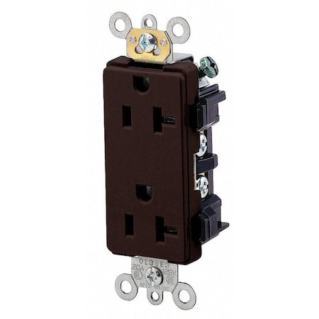 Leviton Straight Blade Receptacle, 5-20R, 20 A, 125V AC, 2 Pole, 3 Wire, Flush Mount, Single, Brown 16352