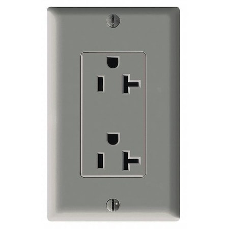 Leviton Straight Blade Receptacle, 5-20R, 20 A, 125V AC, 2 Pole, 3 Wire, Flush Mount, Single, Gray 16352-GY