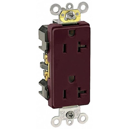 Leviton Straight Blade Receptacle, 5-20R, 20 A, 125V AC, 2 Pole, 3 Wire, Flush Mount, Single, Brown 16362