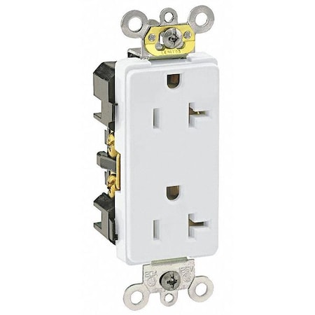 Leviton Straight Blade Receptacle, 5-20R, 20 A, 125V AC, 2 Pole, 3 Wire, Flush Mount, Single, White 16362-W