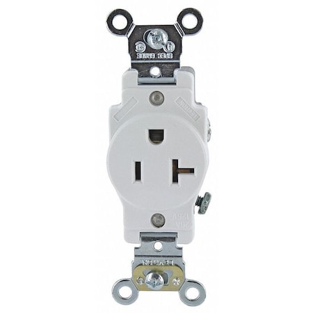 Leviton Straight Blade Receptacle, 5-20R, 20 A, 125V AC, 2 Pole, 3 Wire, Flush Mount, Single, White 5361-W