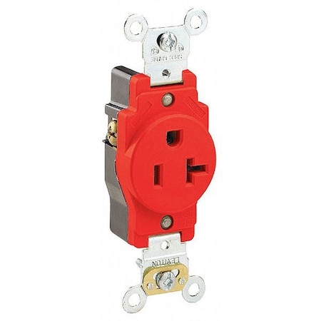 Leviton Straight Blade Receptacle, 5-20R, 20 A, 125V AC, 2 Pole, 3 Wire, Flush Mount, Single, Red 5361-R