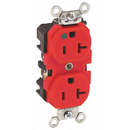 Leviton Straight Blade Receptacle, 5-20R, 20 A, 125V AC, 2 Pole, 3 Wire, Flush Mount, Single, Red 8300-R