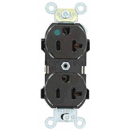 Leviton Straight Blade Receptacle, 5-20R, 20 A, 125V AC, 2 Pole, 3 Wire, Flush Mount, Single, Brown 8300-H
