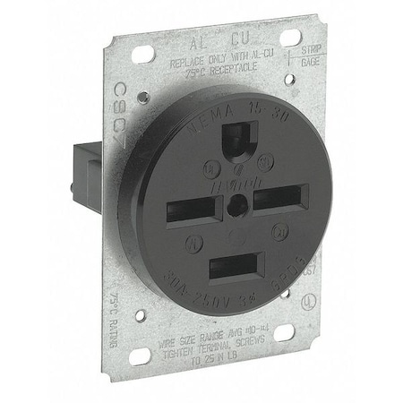 Leviton Straight Blade Receptacle, 15-30R, 30 A, 250V AC, 3 Pole, 4 Wire, Flush Mount, Three, Black 8430
