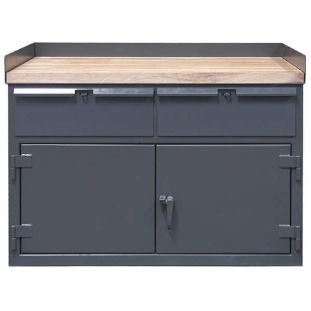 Strong Hold Industrial Shop Table with Maple Top and Raised Sides, Butcher Block, 50" W, 34" Height 4.22.10-WB-300-2DB-MT