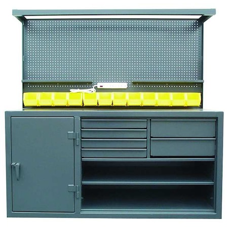 Strong Hold Mobile Steel Cabinet Workbench, 6 Drawers, Pegboard, 72 in x 36 in 63-WB-303-6DB-12B