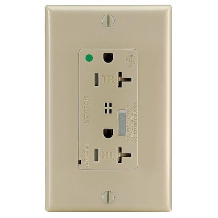 Leviton Straight Blade Receptacle, 5-20R, 20 A, 125V AC, 2 Pole, 3 Wire, Flush Mount, Self-Grounded T8380-I