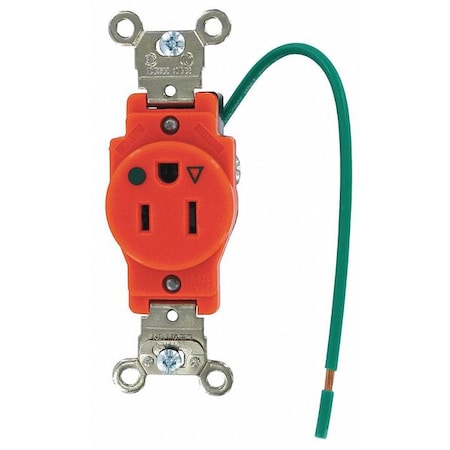 Leviton Straight Blade Receptacle, 5-15R, 15 A, 125V AC, 2 Pole, 3 Wire, Flush Mount, Isolated Ground 5261-IG