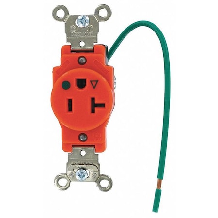 Leviton Straight Blade Receptacle, 5-20R, 20 A, 125V AC, 2 Pole, 3 Wire, Flush Mount, Single, Orange 5361-IG