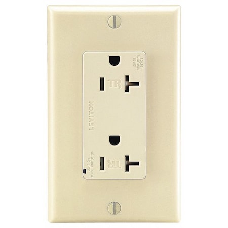 Leviton Straight Blade Receptacle, 5-15R, 20 A, 125V AC, 2 Pole, 3 Wire, Flush Mount, Single, Ivory T5380-I