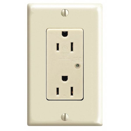 Leviton Straight Blade Receptacle, 5-15R, 15 A, 125V AC, 2 Pole, 3 Wire, Flush Mount, Single, Ivory T5280-I