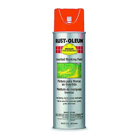 Rust-Oleum Inverted Marking Paint, 15 oz., Fluorescent Red/Orange, Solvent -Based V2358838