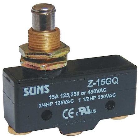 Zoro Select Industrial Snap Action Switch, Panel Mount, Plunger Actuator, SPDT, 15A @ 480V AC Contact Rating 5JED7