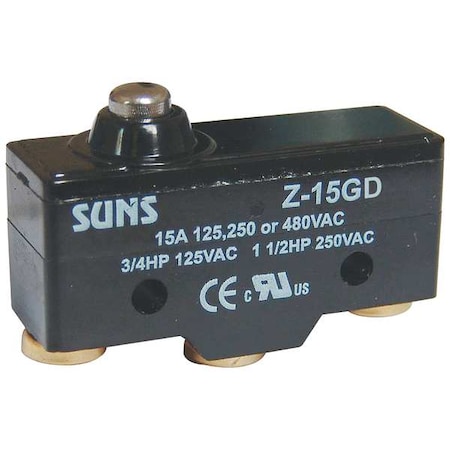 Zoro Select Snap Action Switch, Plunger, Short Actuator, SPDT, 15 A at 480 V AC Contact Rating 5JED5