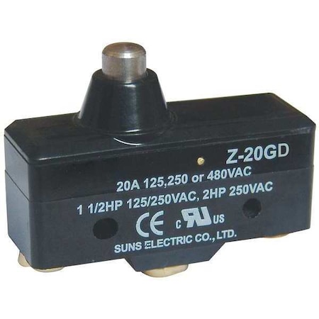 Zoro Select Snap Action Switch, Plunger, Short Actuator, SPDT, 20 A at 480 V AC Contact Rating 5JEE9
