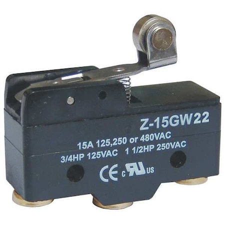 Zoro Select Snap Action Switch, Hinge Roller, Lever Actuator, SPDT, 15 A at 480 V AC Contact Rating 5JEE4