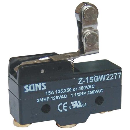 Zoro Select Industrial Snap Action Switch, Lever, Roller Actuator, SPDT, 15A @ 480V AC Contact Rating 5JEE5