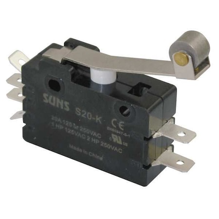 Zoro Select Snap Action Switch, Hinge Roller, Lever Actuator, DPDT, 20 A at 240 V AC Contact Rating 5JEH8