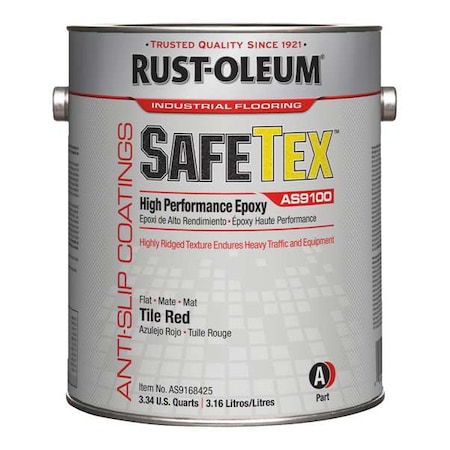 Rust-Oleum 1 gal Anti-Slip Floor Coating, Anti-Slip, Flat, Textured Finish, Tile Red, Solvent Base AS9168425