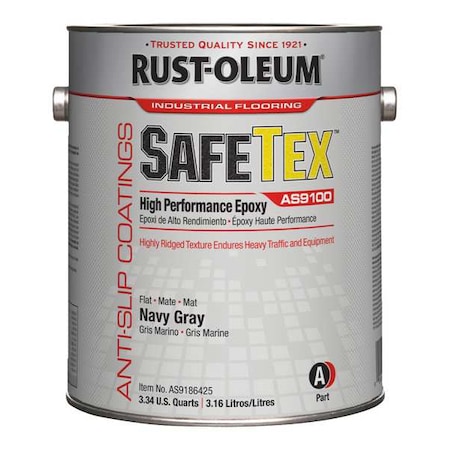 Rust-Oleum 1 gal Anti-Slip Floor Coating, Anti-Slip, Flat, Textured Finish, Navy Gray, Solvent Base AS9186425