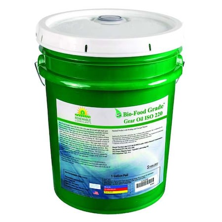 Renewable Lubricants 5 gal. Bio-Food Grade Gear Oil Pail, 220 ISO Viscosity, Light Amber 87254