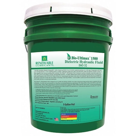Renewable Lubricants 5 gal Pail, Hydraulic Oil, 32 ISO Viscosity, Not Specified SAE 81054