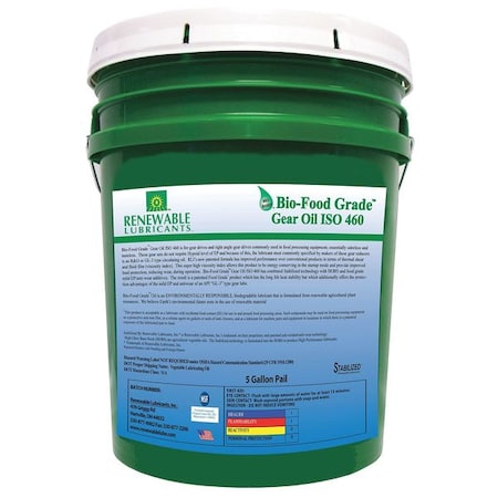 Renewable Lubricants 5 gal. Bio-Food Grade Gear Oil Pail, 460 ISO Viscosity, Light Amber 87274