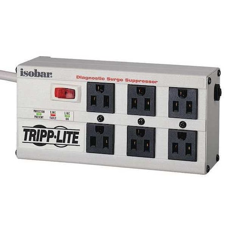 TRIPP LITE Surge Protector Strip, 6 Outlet, Gray ISOBAR 6 ULTRA