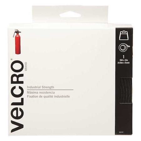 Velcro Brand Reclosable Fastener, Rubber Adhesive, 15 ft, 2 in W, Black 90197