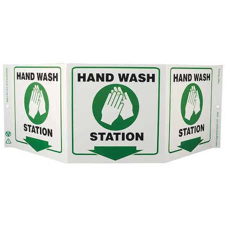 Zing Hand Wash Station (Hand Wash Pictogram), Plastic, 7-1/2" x 20", With Mounting Holes, 3-Sided 3062