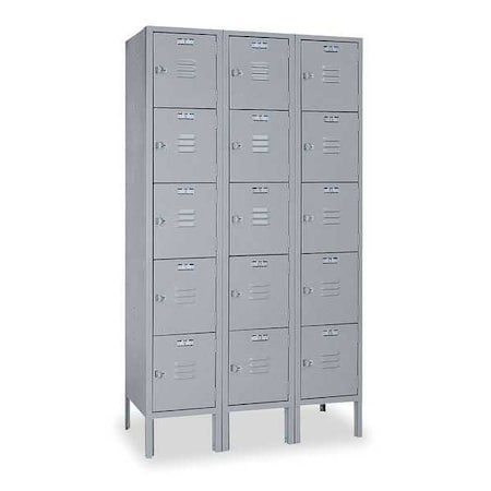 Lyon Box Locker, 36 in W, 12 in D, 66 in H, (3) Wide, (15) Openings, Dove Gray DD53023SU
