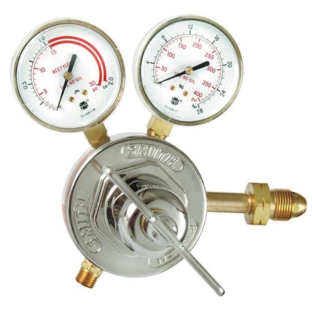 Smith Equipment Gas Regulator, Acetylene, Single Stage, 0.825"-14 Inlet, 9/16"-18 Outlet, 15 psi 40-15-510
