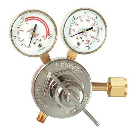 Smith Equipment Gas Regulator, Acetylene, Single Stage, 0.825"-14 Inlet, 9/16"-18 Outlet, 15 psi 40-15-300